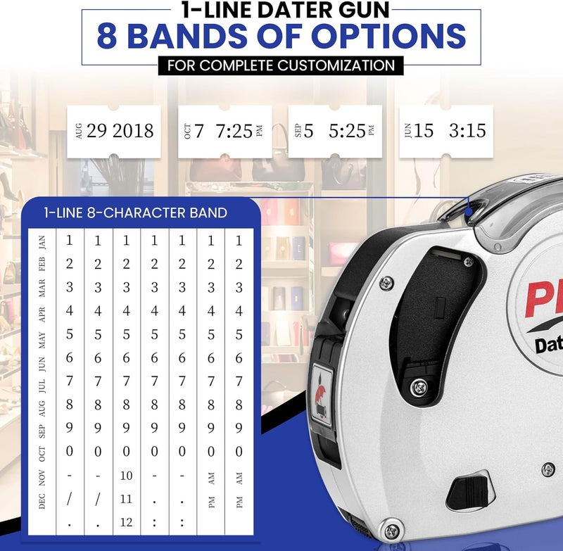 Perco Plus 1-Line Date Marking Gun with Labels Kit - Compares to Monarch 1131-01 Band Includes 1-Line 8-Character Band Date Labeler Gun, 9,000 Blank White Labels, a Label Scraper, and an Extra Inker - Image 3